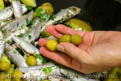 Барабулька с картофелем и оливками в духовке, Шаг 08