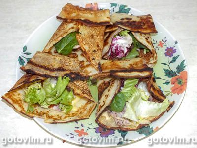 Блины с сыром и мясом индейки. Фото-рецепт