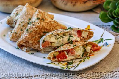 Блины с брынзой и свежими овощами. Фото-рецепт