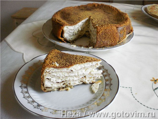 Блинчатый пирог с сыром. Фотография рецепта