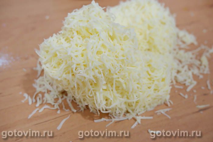 Порционный блинный торт с сыром, грибами и курицей, Шаг 04