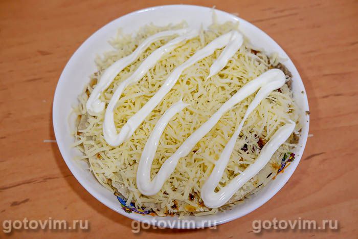 Блинный торт с сыром и грибами, Шаг 06