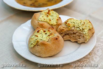 Булочки из серой муки с творожной намазкой. Фото-рецепт