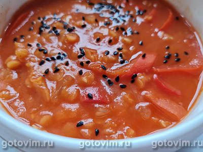 Густой суп из красной чечевицы с помидорами и сладким перцем, Шаг 07