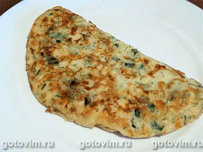 Фотография рецепта Быстрые лепёшки с сыром и зеленью на сковороде