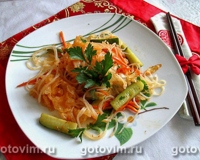 Фунчоза с белыми китайскими древесными грибами. Фото-рецепт