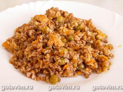 Гречка с мясом и овощами на сковороде. Фото-рецепт