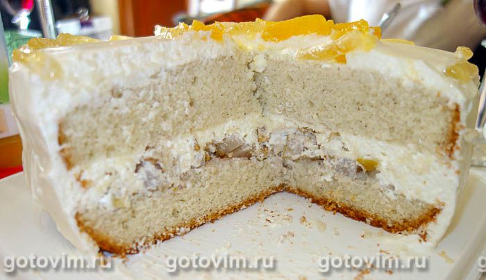 Торт с грушей и творожным кремом в мультиварке. Фотография рецепта