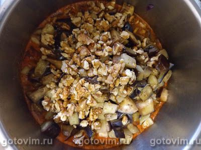 Капоната из баклажанов с грецкими орехами и оливками на зиму, Шаг 08