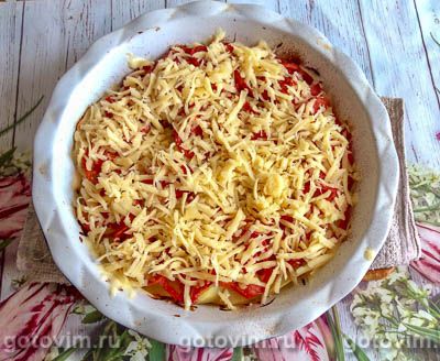 Кабачки, запечённые в духовке с картофелем, помидорами и сыром, Шаг 09