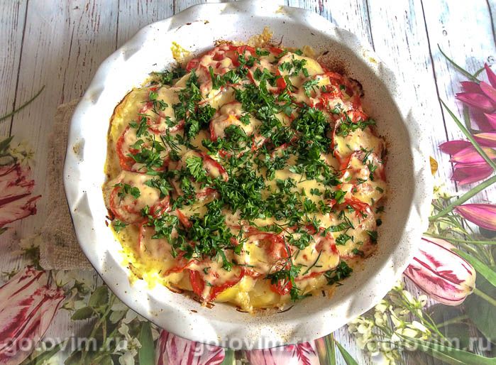 Кабачки кружочками с сыром и помидорами в духовке