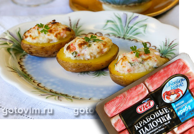  Картофель, фаршированный сыром и крабовыми палочками «Снежный краб» VIČI. Фотография рецепта