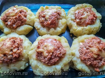 Картофельные гнезда с куриным фаршем и сыром. Фото-рецепт