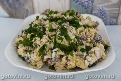 Картофельный салат с шампиньонами и ветчиной. Фото-рецепт
