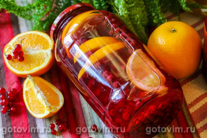 Компот из красной смородины с апельсином. Фотография рецепта