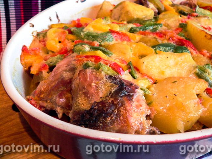 Кролик в духовке с картофелем и болгарским перцем. Фотография рецепта