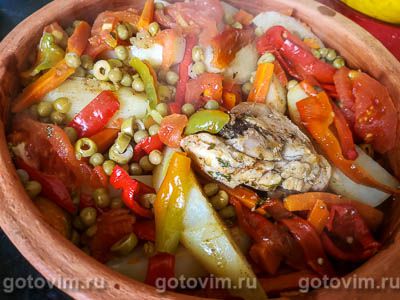 Куриные бедра с овощами и оливками в тажине, Шаг 08
