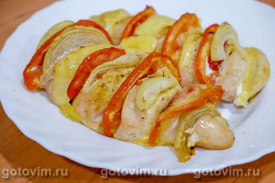 Запеченное куриное филе с сыром и помидорами. Фото-рецепт