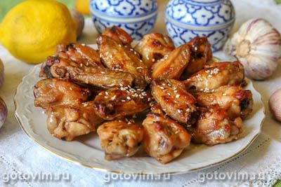Куриные крылышки  в глазури из лимона с имбирем. Фото-рецепт