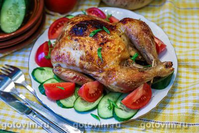Курица, запеченная с сырным маслом под кожей. Фото-рецепт