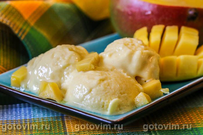 Мороженое из манго со сгущенным молоком и лаймом. Фотография рецепта