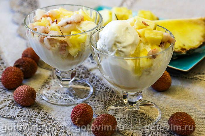 Мороженое с ананасом и личи. Фотография рецепта