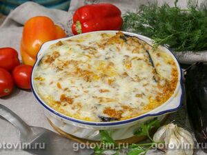 Греческая мусака из баклажанов с мясом в микроволновке