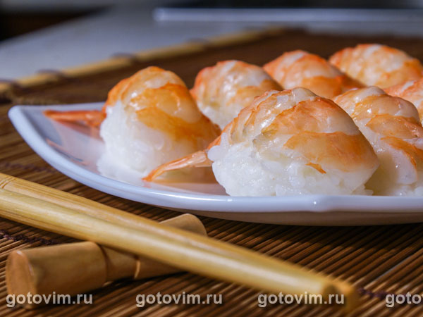 Нигири суши с креветками. Фотография рецепта
