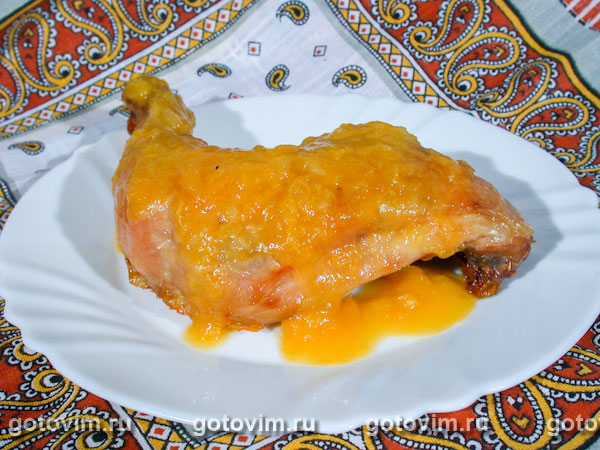 Куриные окорочка с абрикосовым соусом. Фотография рецепта