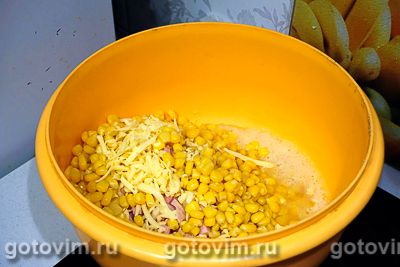 Оладьи из кукурузы, ветчины и сыра, Шаг 03