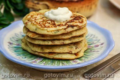 Оладьи с сыром, беконом и жареным луком. Фото-рецепт