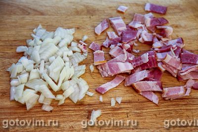 Оладьи с сыром, беконом и жареным луком, Шаг 03