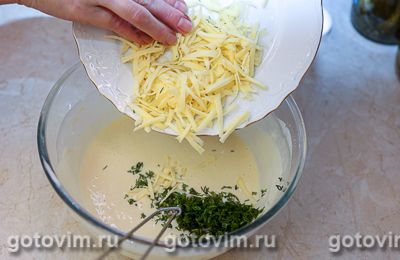 Оладьи с сыром, беконом и жареным луком, Шаг 06