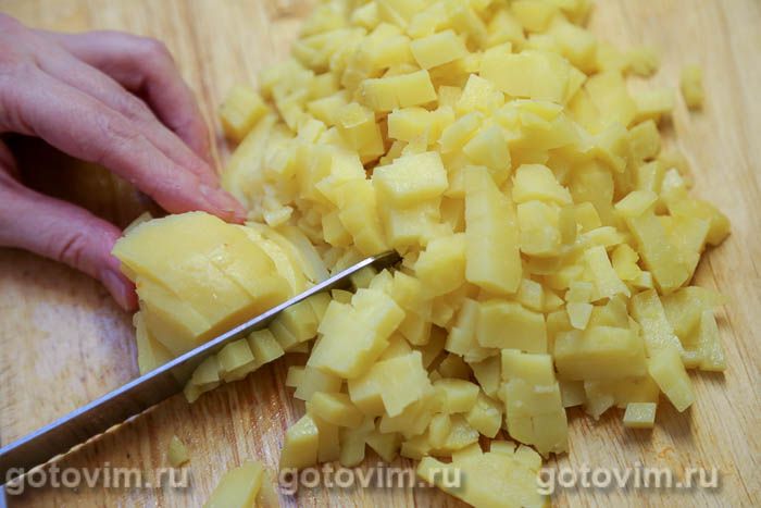 Салат «Оливье» с ланспиком, цыпленком и креветками по старинному рецепту, Шаг 06