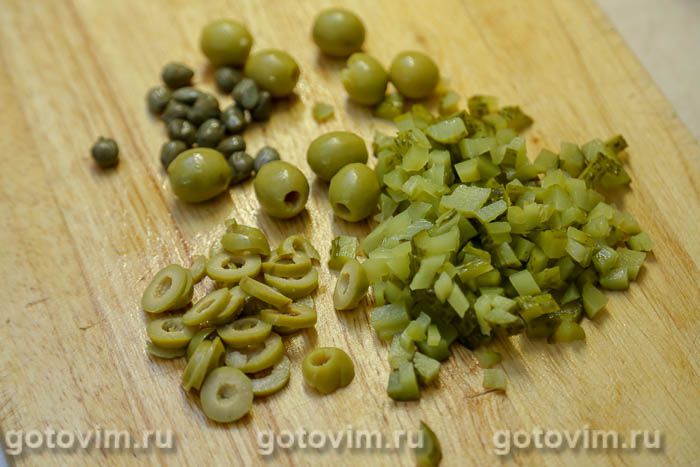 Салат «Оливье» с ланспиком, цыпленком и креветками по старинному рецепту, Шаг 07