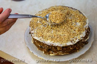 Печеночный торт с баклажанами и грецким орехами, Шаг 13
