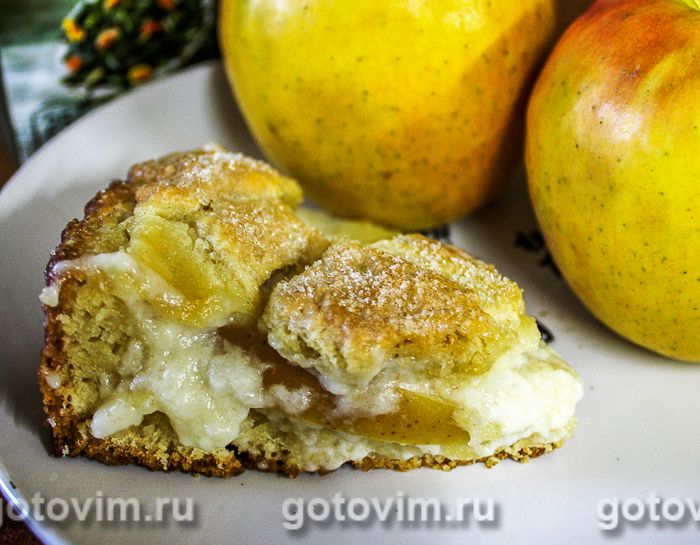 Яблочный пирог с заварным кремом. Фотография рецепта