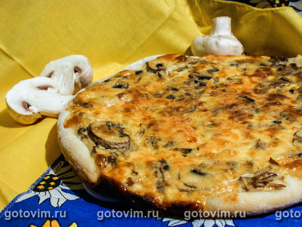 Пицца с грибами и сметанным кремом. Фотография рецепта