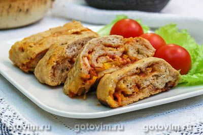 Пицца стромболи с сыром курицей и сладким перцем. Фото-рецепт