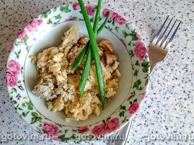 Плов с куриными желудками и грибами в мультиварке. Фото-рецепт