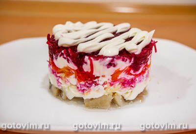 Порционная селедка под шубой (без картофеля). Фото-рецепт