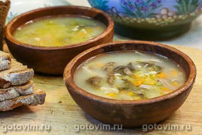 Рассольник с перловкой, огурцами и маринованными опятами. Фотография рецепта Рассольник с перловкой, огурцами и маринованными опятами. Фотография рецепта