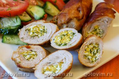 Рулетики из свинины с сыром, яйцом и зеленью. Фото-рецепт