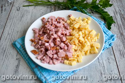 Салат из ветчины и сыра с блинами, Шаг 05