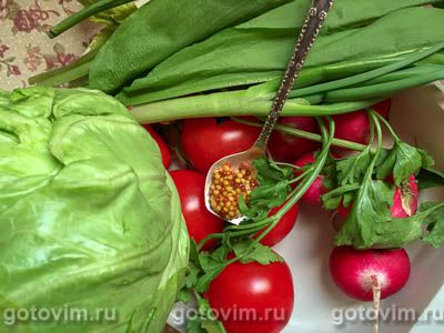 Овощной салат из молодой капусты, редиса и черемши с горчично-уксусной заправкой, Шаг 01