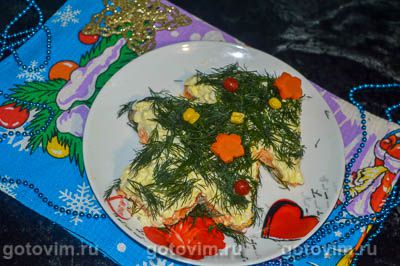 Салат «Новогодняя елка» из жареных грибов с сыром и яйцом