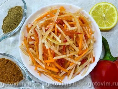 Салат из белой редьки с морковью, сладким перцем и ароматным маслом, Шаг 06