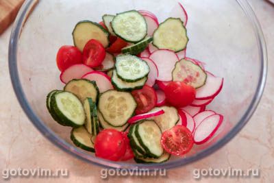 Салат с черемшой, овощами и творогом, Шаг 03