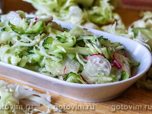 Салат из свежей капусты с огурцом и редисом