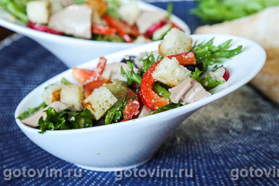 Овощной салат с печенью трески по-мурмански и сухариками, Шаг 05